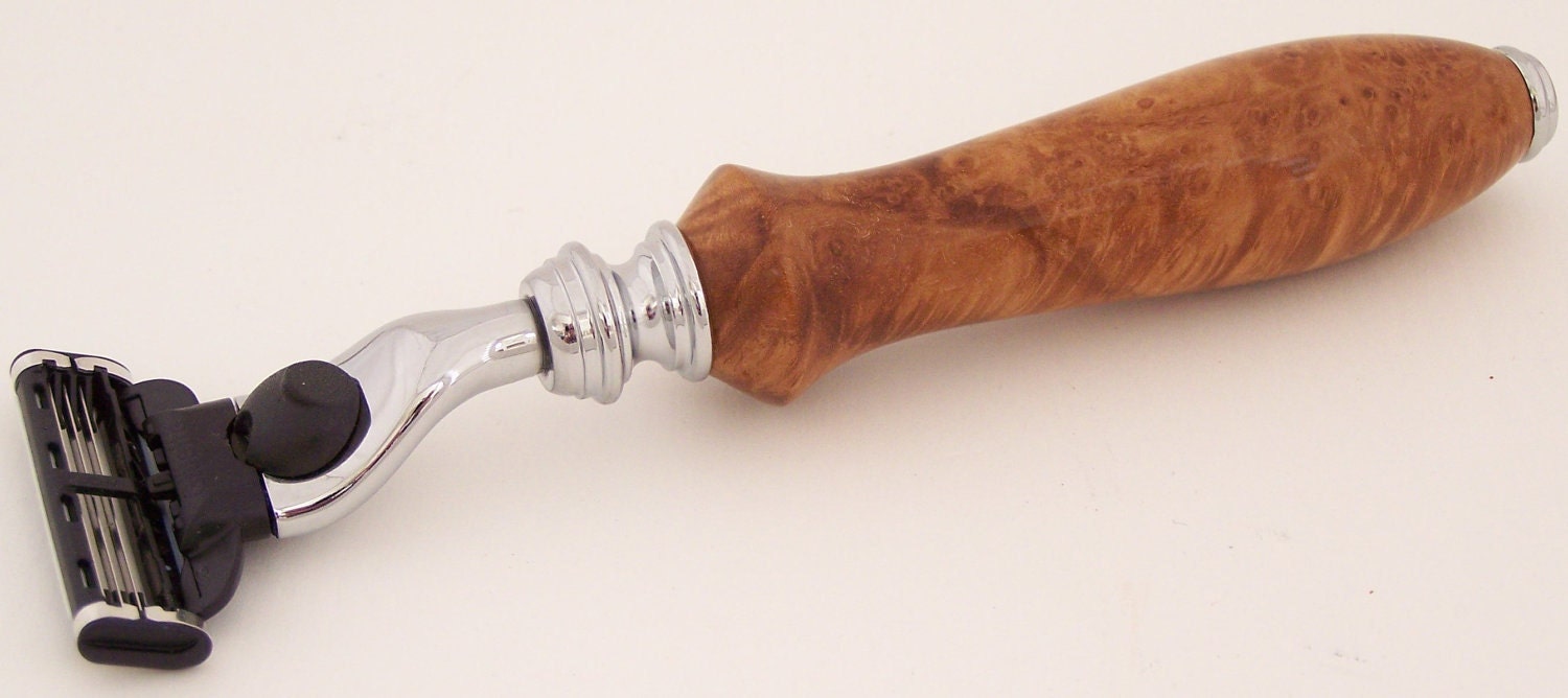 Maple Burl Wood Mach 3 Razor Shaving Handle (Handmade in USA)