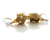 Topaz Flower Earrings. Handcrafted Sterling Silver & Lampwork Glass flowers