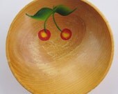 Vintage Wood Bowl Cherries Farmhouse Rustic cssteam
