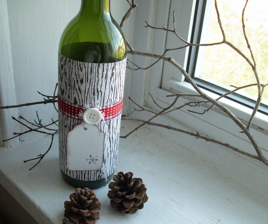 Wine bottle wrapper - Woodgrain paper Brown/red