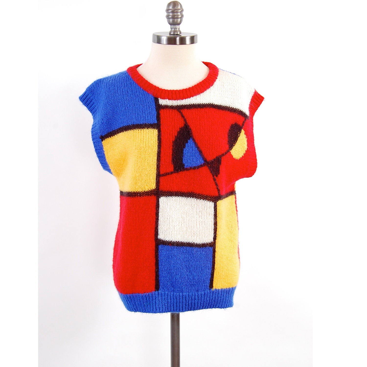 SALE Vintage 80s abstract MONDRIAN knit sweater top / Color block geometric shirt