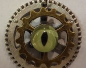 Victorian Steampunk "The Eye Machine" Glass Eye Industrial Gear Necklace
