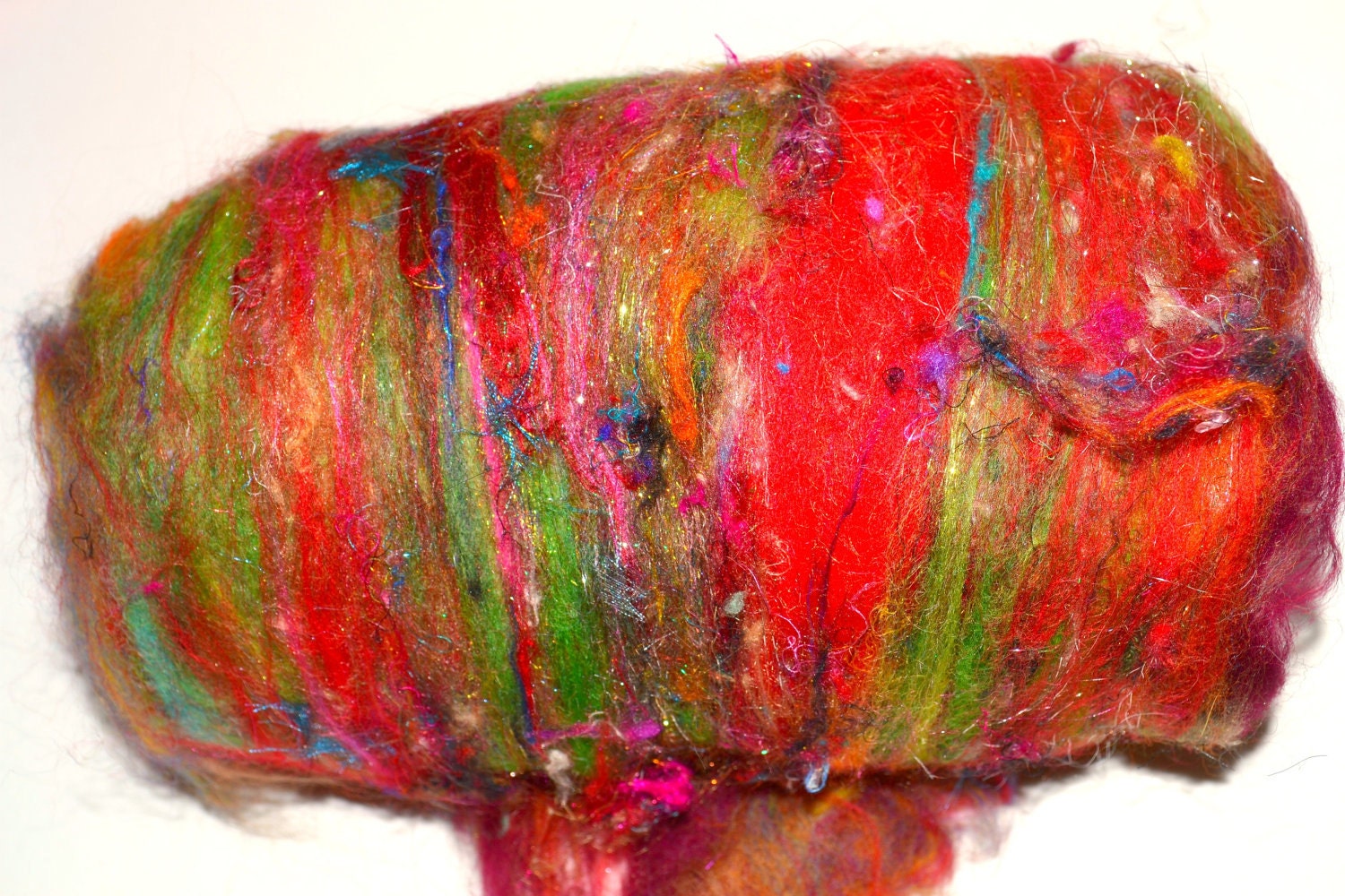 christmas stocking art batt for felting or spinning 47g