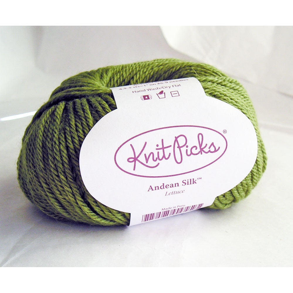 Knit Picks Yarn, Andean Silk Alpaca Merino Wool, Worsted Weight, Lettuce, Medium Moss Green