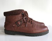 boots 6 brown leather sock lined booties. 80s Leather Craft. shoes. warm.