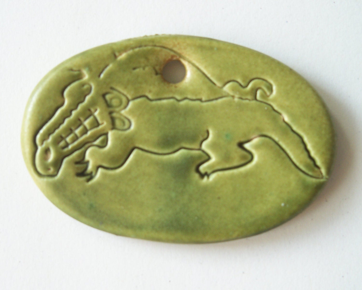Lichen Green Crocodile Ceramic Pendant