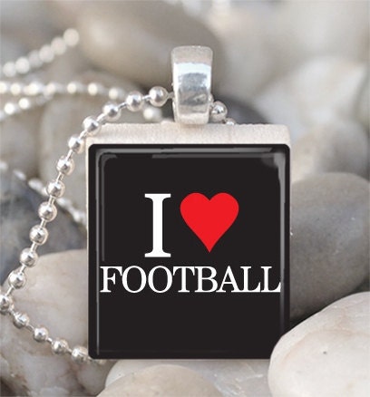 Scrabble Tile Pendant I Love Football Pendant With Silver Ball Chain (A30)