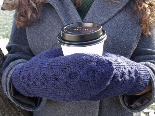 Hand Knit Formal Wool Mittens in Navy