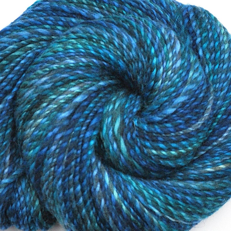 Hand spun yarn - GULF STREAM - handpainted domestic wool, worsted weight. 260 yds.