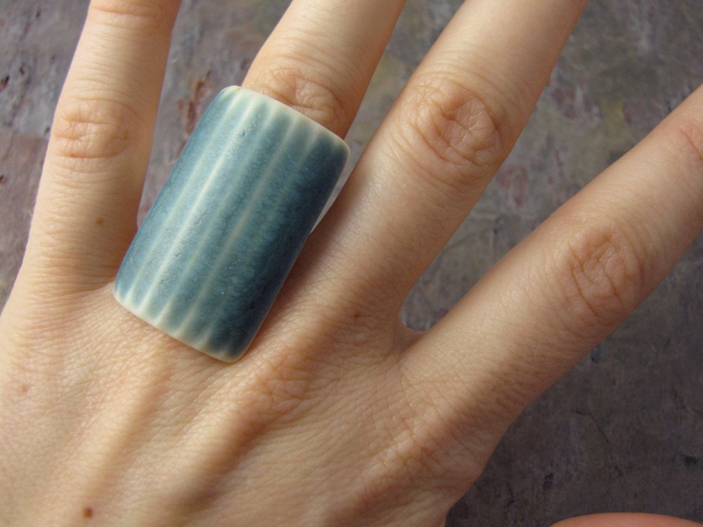 Rectangular Striped Ring in Blue