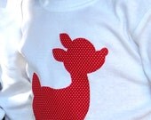 Rudolph Red Nose Reindeer in Red Swiss Dot on White Long Sleeve T Shirt Holiday Seasonal Christmas
