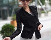 ON SALE 20% Off Black Fitted Faux Suede Leather Jacket Casual Chic PU leather Jacket for Women - NC236