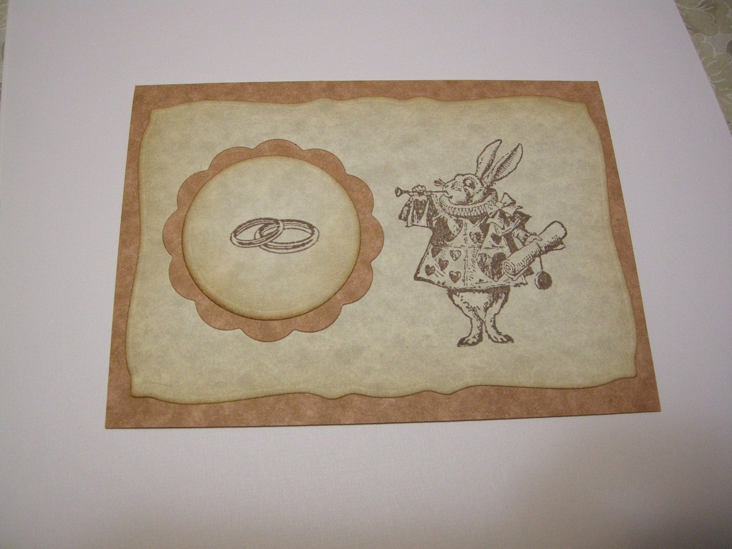 Alice in Wonderland Wedding Invitation - Ancient Vintage Style - White Rabbit, Queen Alice, Blank - Set of 24