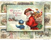 Santa Claus Merry Christmas Card. old postcard. Digital Collage Sheet. Printable Image Aceo download. Notecard, gift tag, background. ng04