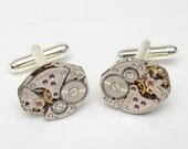 Steampunk cufflinks vintage silver watch movements gears wedding formal wear mens cuff links watch jewelry by Steampunk Nation 1587