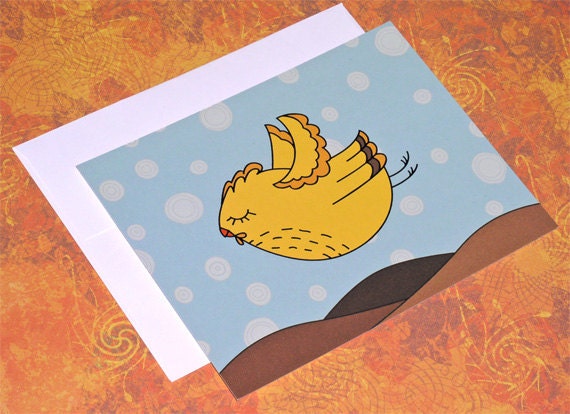 Flat Note Card Set of 4 - Blank Notecard Set - Bird Note Cards - Retro Mod Bird Notecards - Matte Paper - Blue and Yellow - Vector Art