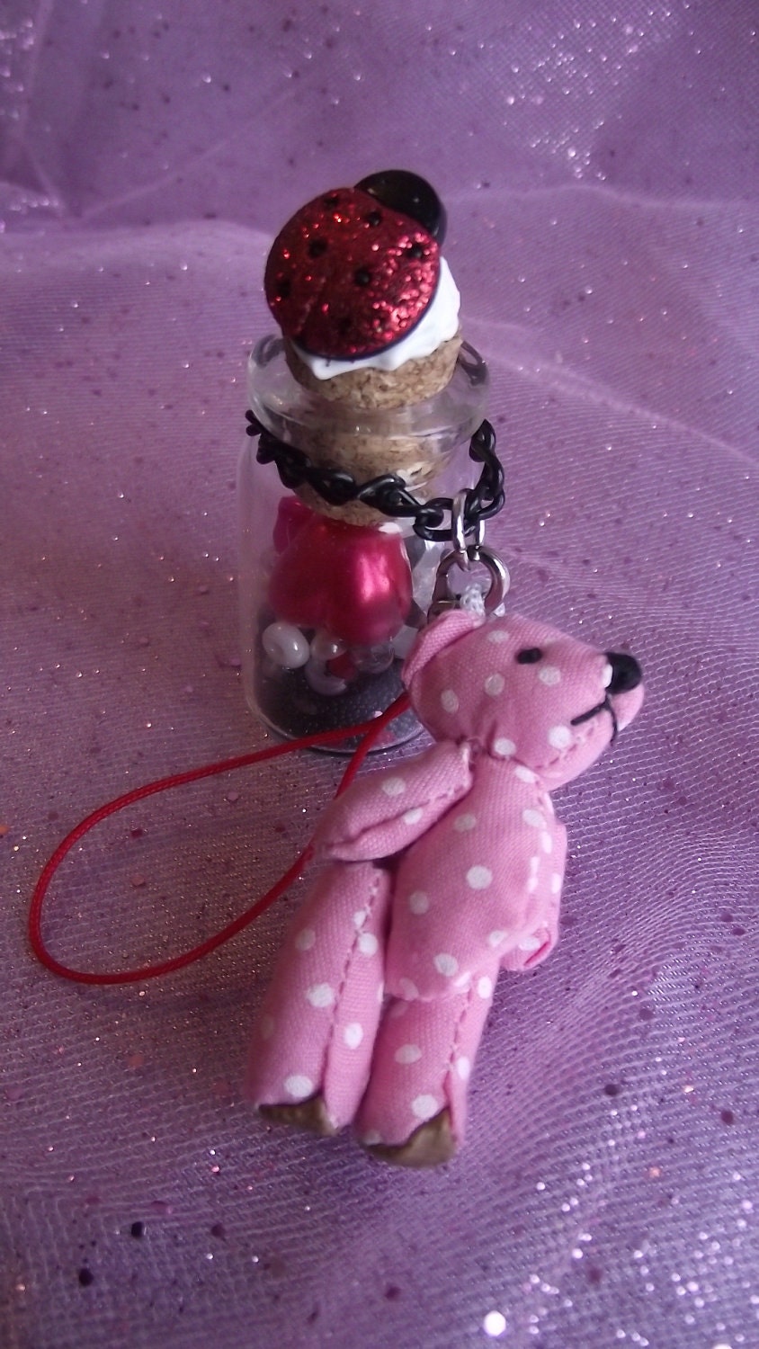 Pink Bear & Bottle Cellphone Charm