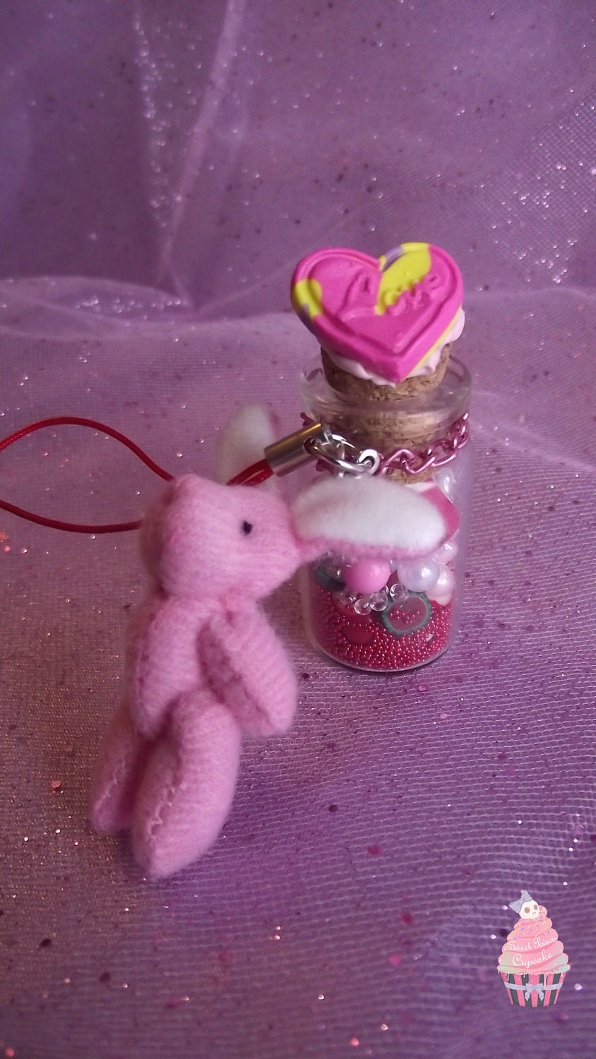 Pink Love Bunny & Bottle Cellphone Charm