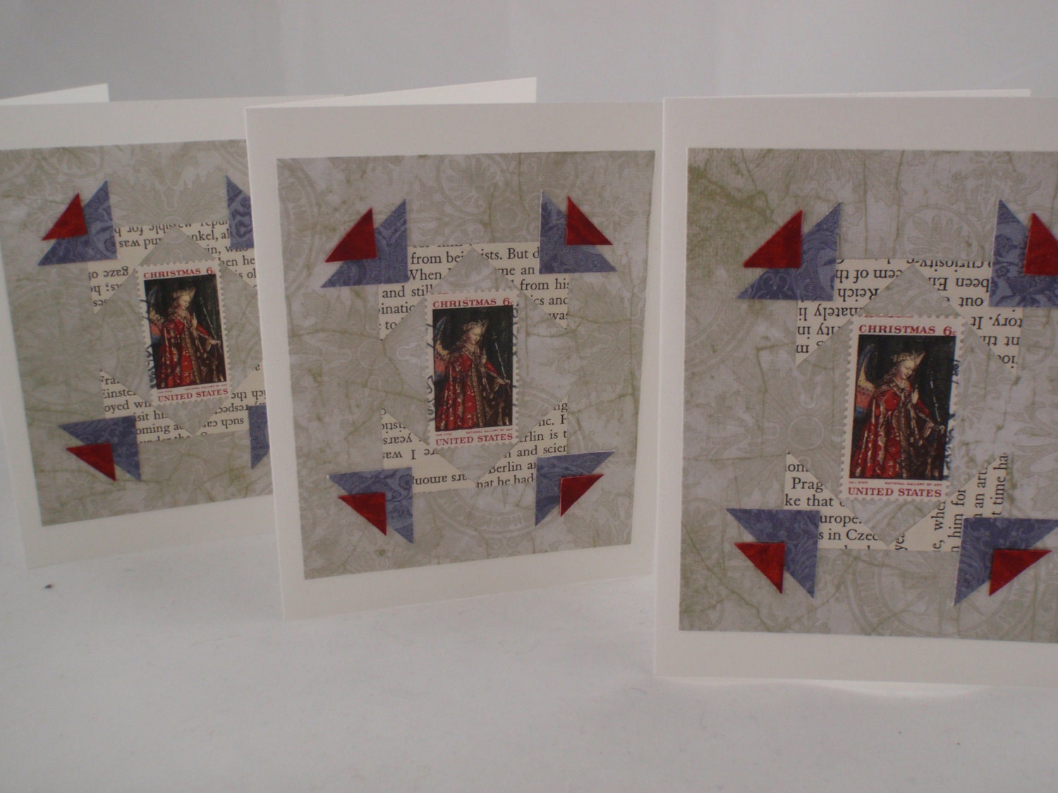 Vintage Postal Stamp Christmas Card Set of Three