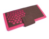 Womens Long Wallet / Handmade Clutch wallet / Pink Zinnia on Brown Linen