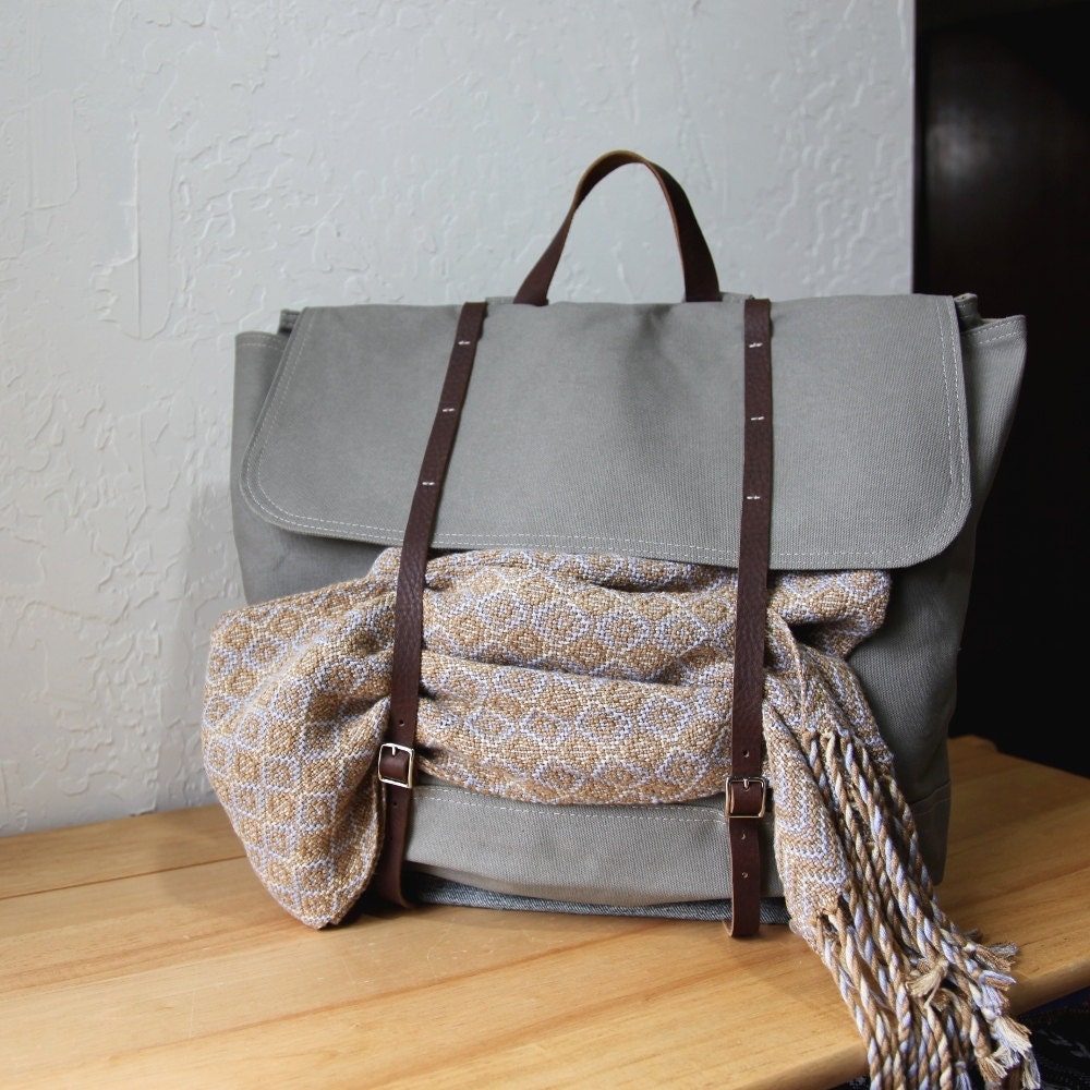 As Seen in Whole Living Magazine - The Rucksack in Gray Canvas and Leather