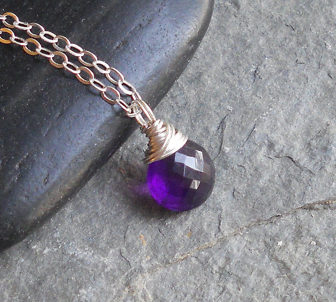 Amethyst Sterling Silver Wire Wrapped Necklace February Birthstone