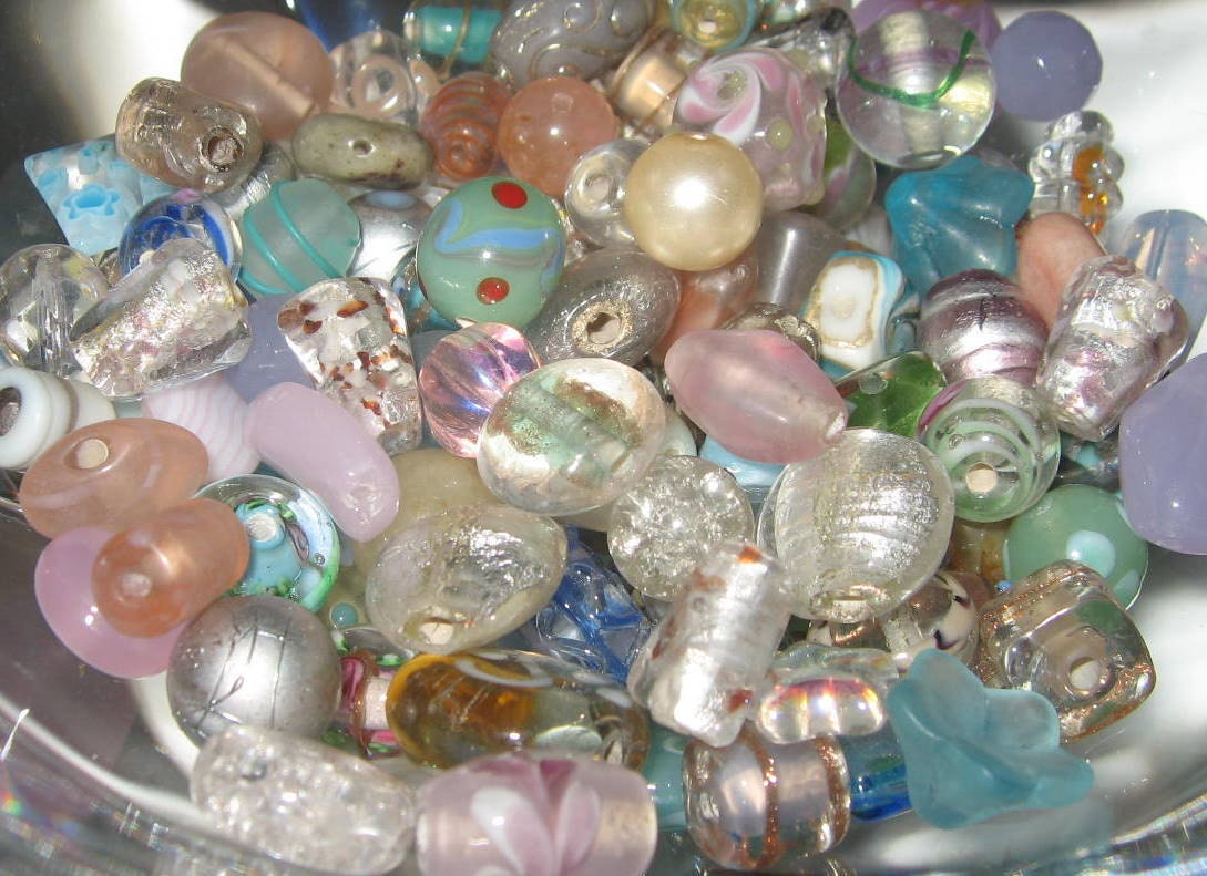 Czech Glass Bead Assortment, Soft PASTELS, Pinks, Blue, Lavender,  Frosty White, FAIRY DUST  Hand Selected  Decorative Loose  Variety Mix