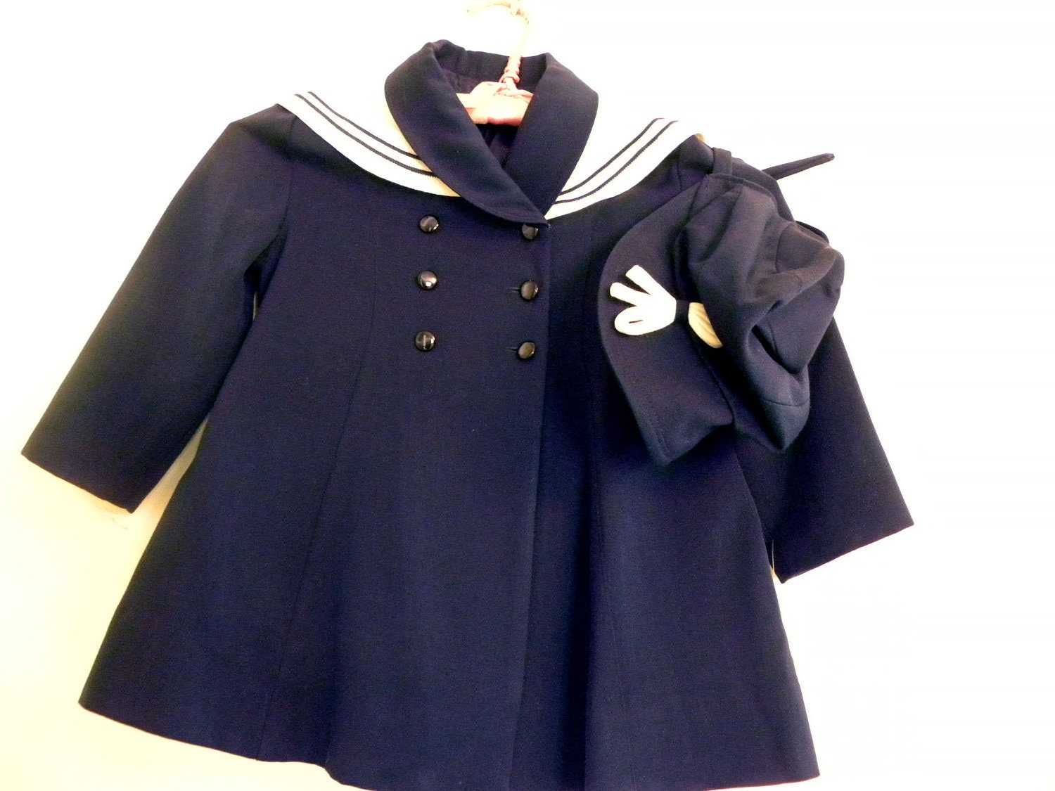 Sale Vintage Child's  NAUTICAL Sailor  COAT Set by Hugo Freund Toddler Size 3 Navy Blue Wool Gaberdine MINT - Coloradofinds