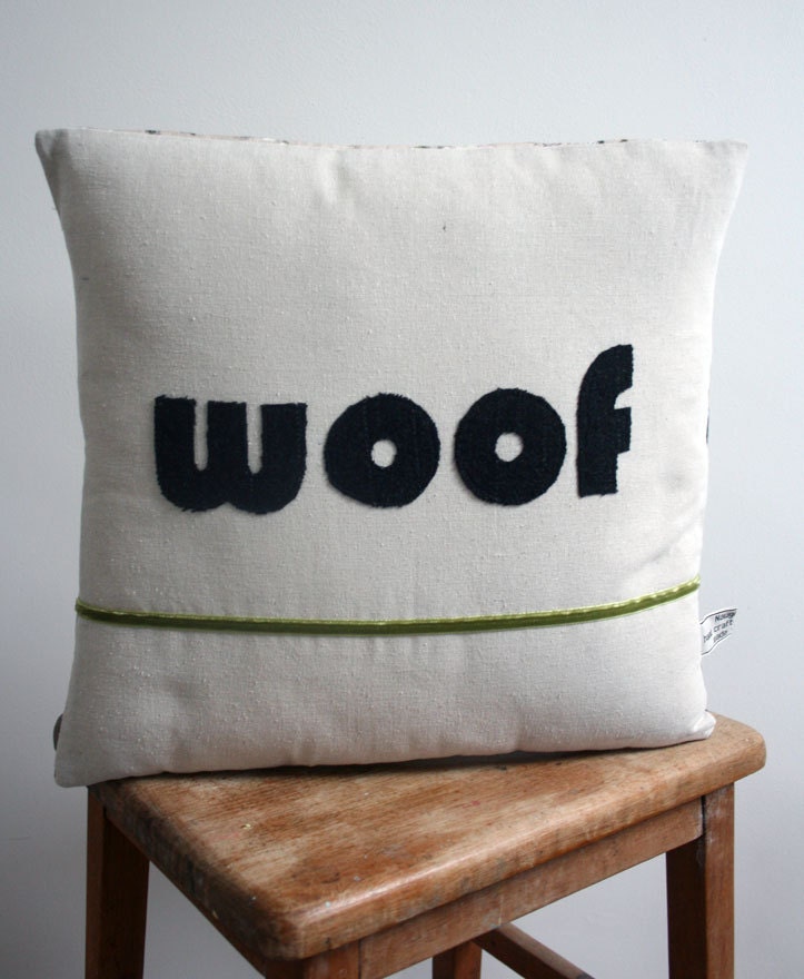 WOOF applique pillow