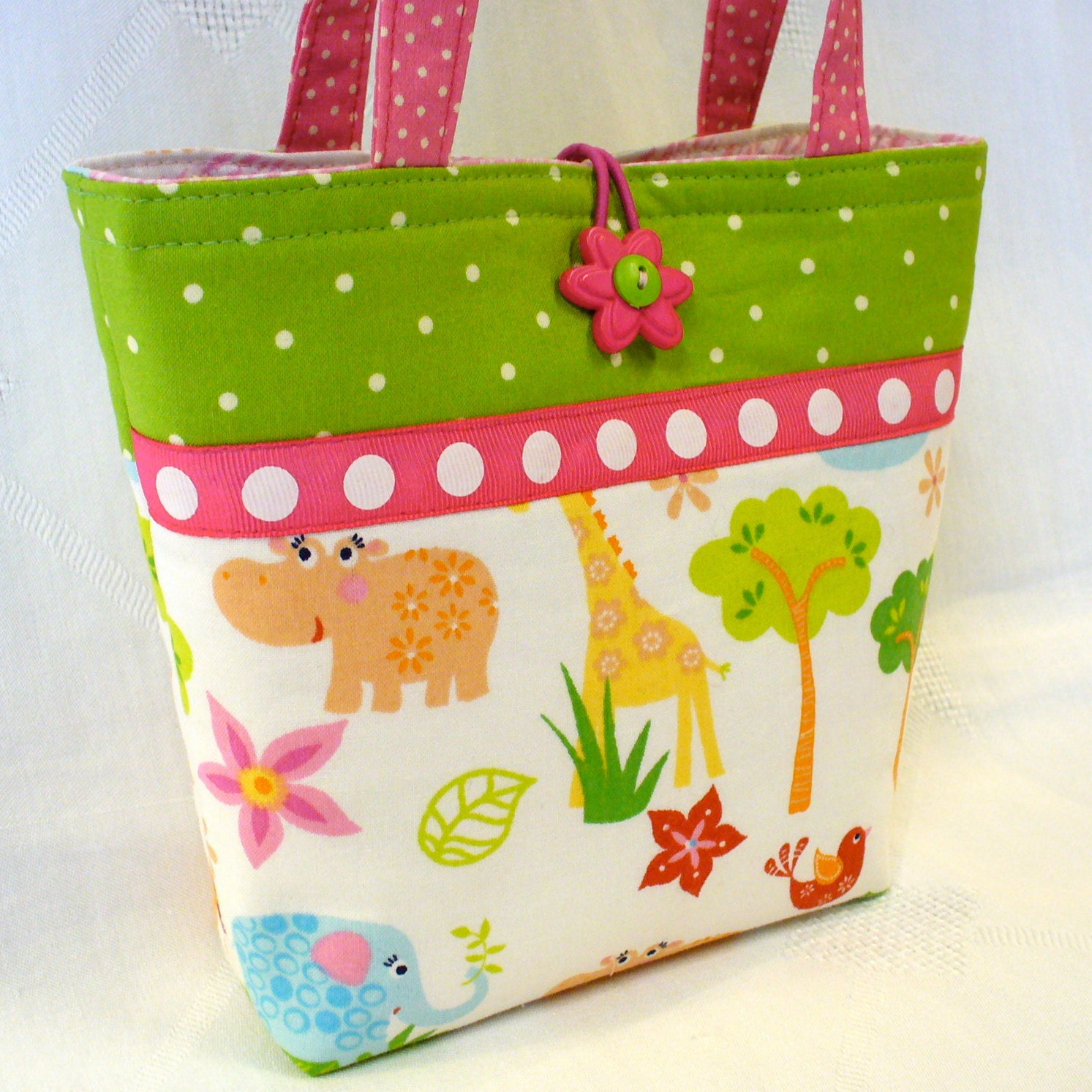 Kids Bag Zoo ANIMALS Childs Purse Little Girls Purse Mini Tote Bag Elephant Hippo Bird Giraffe Childs Bag