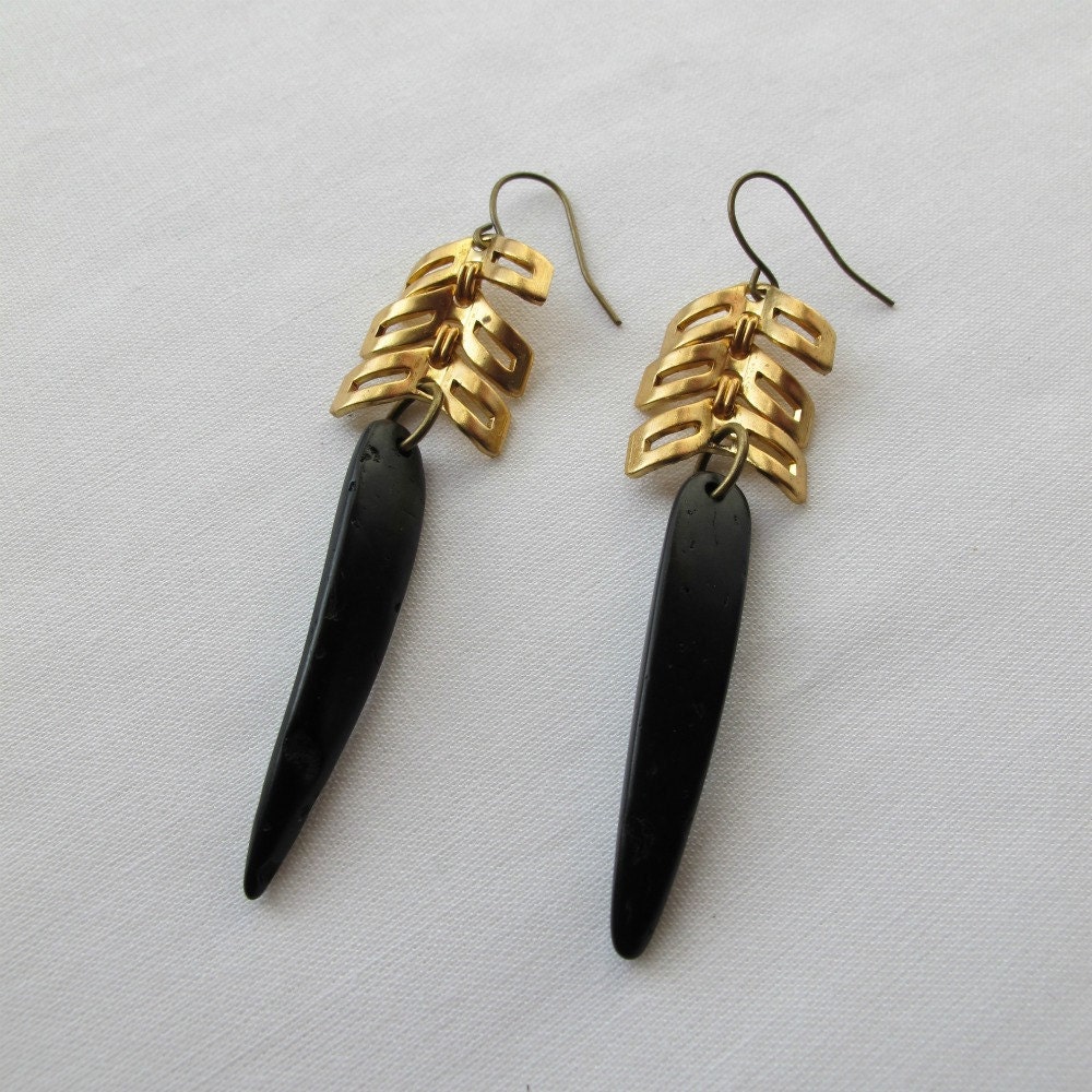 brass chevron and spike earrings