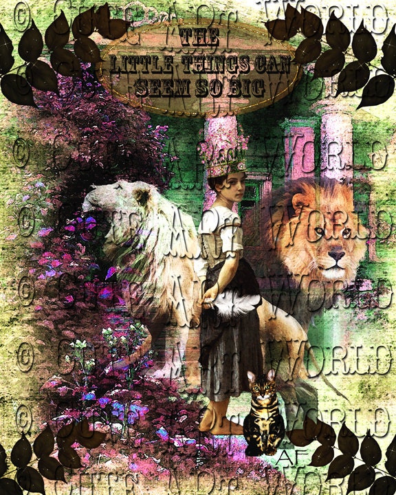 5x7 image mixed media art "Digital Art Collage" Download Vintage Lion Tammer With text.
