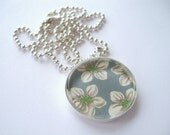Spring Flowers Glass Tile Pendant - chain included