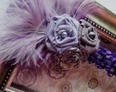 OOAK pretty purple feather and flower fascinator crochet headband