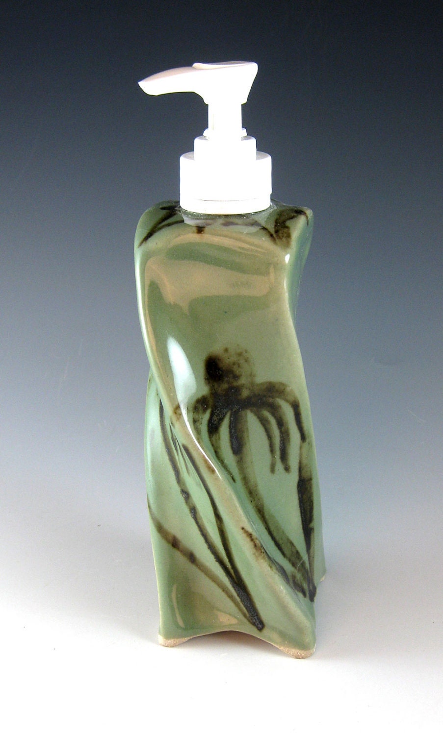 Soap Dispenser Stoneware Celadon Twisted Echinacea / 369