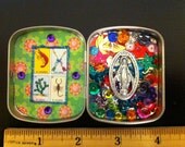 Virgin Mary Miraculous medal loteria mini shrine nicho tin box