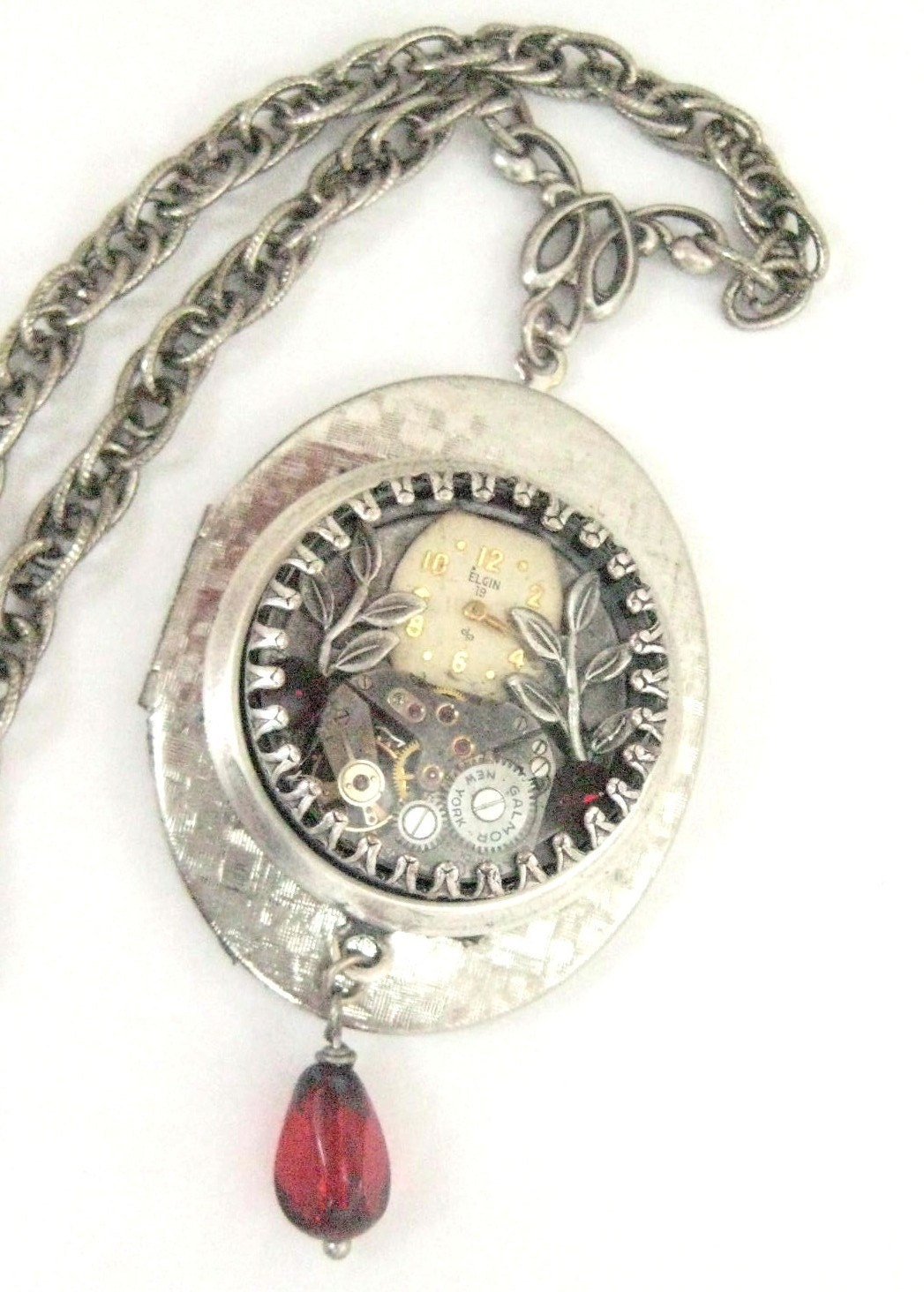 Under Glass Locket ...Silver...Steampunk