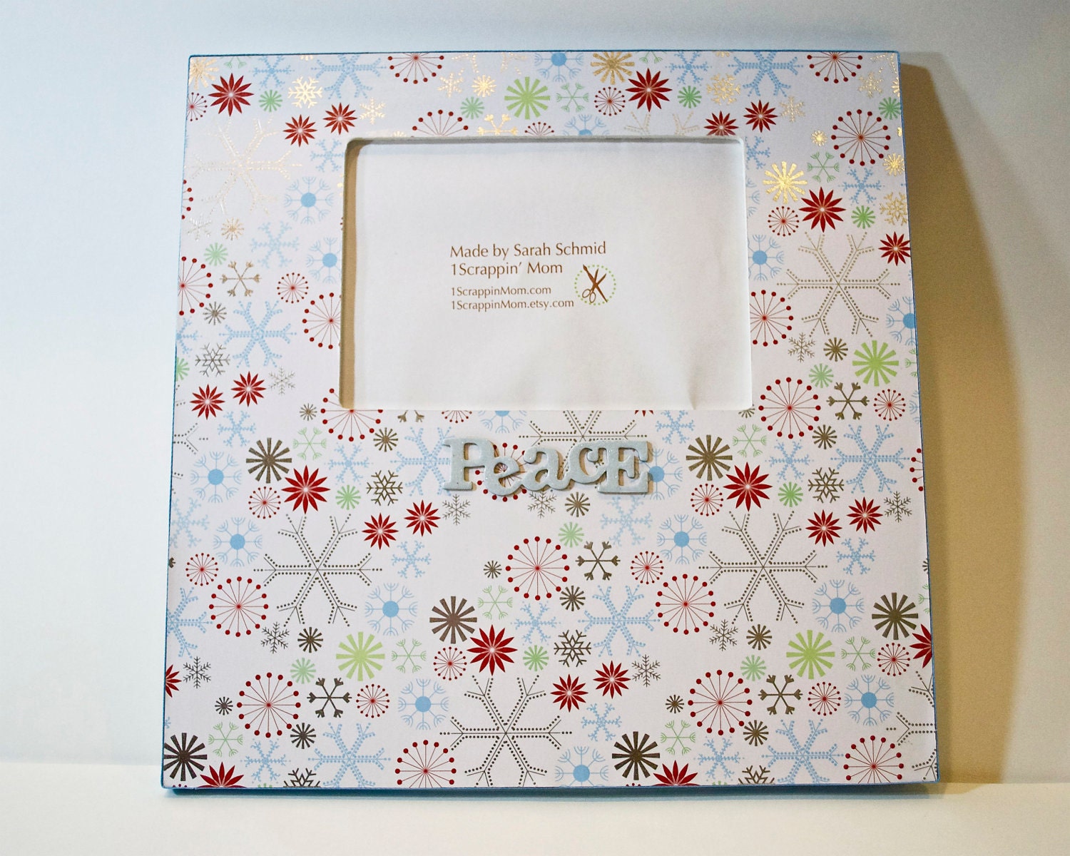Original Handmade Holiday Photo Frame - Shiny Snowflakes