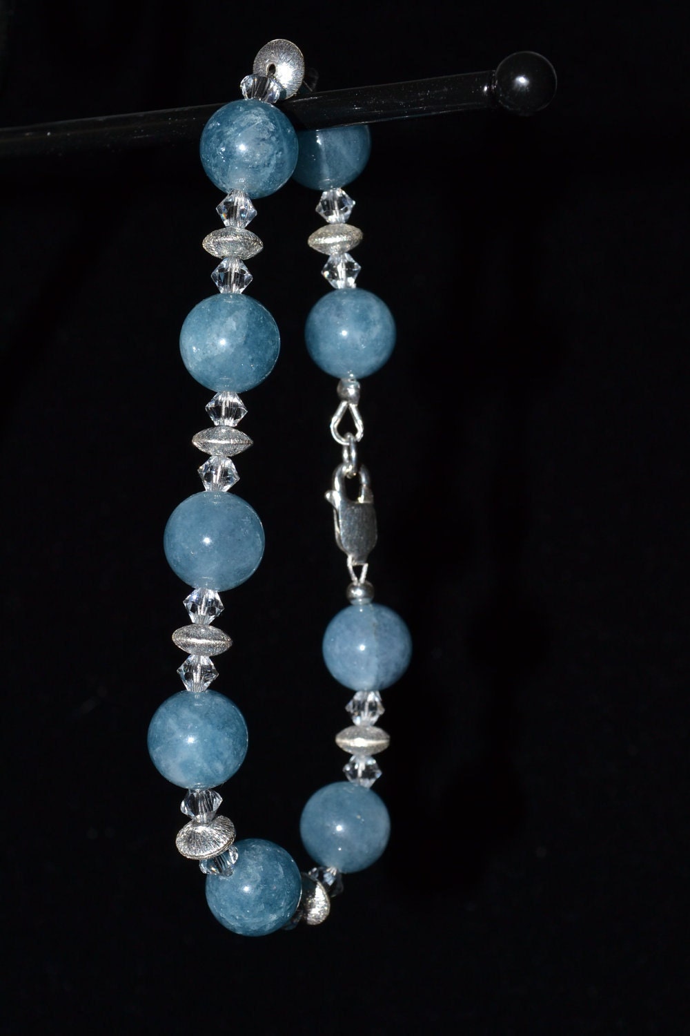 0114 Angelite, Crystal and Sterling Bracelet