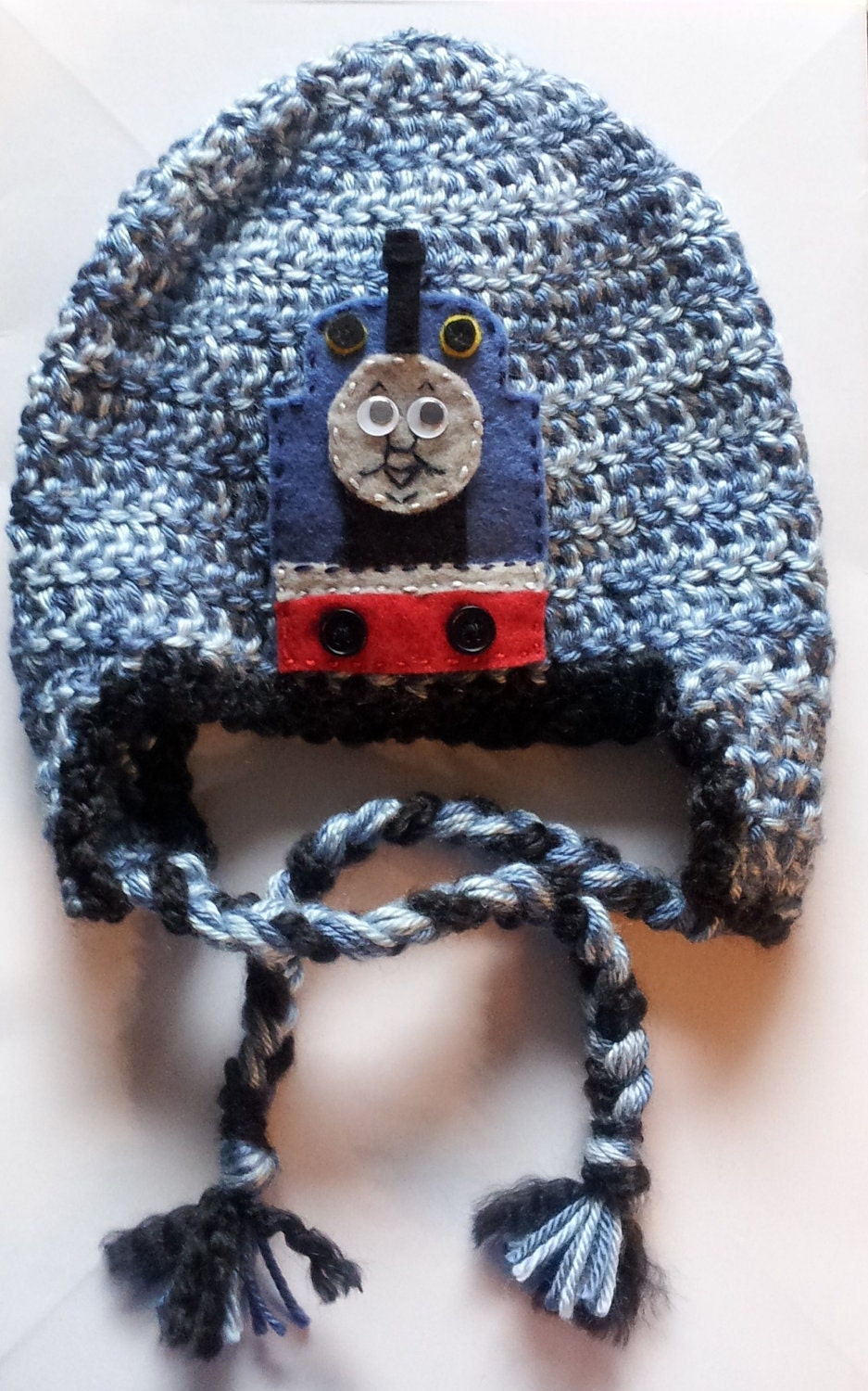 Thomas the Train crochet Earflap hat. Made to order.