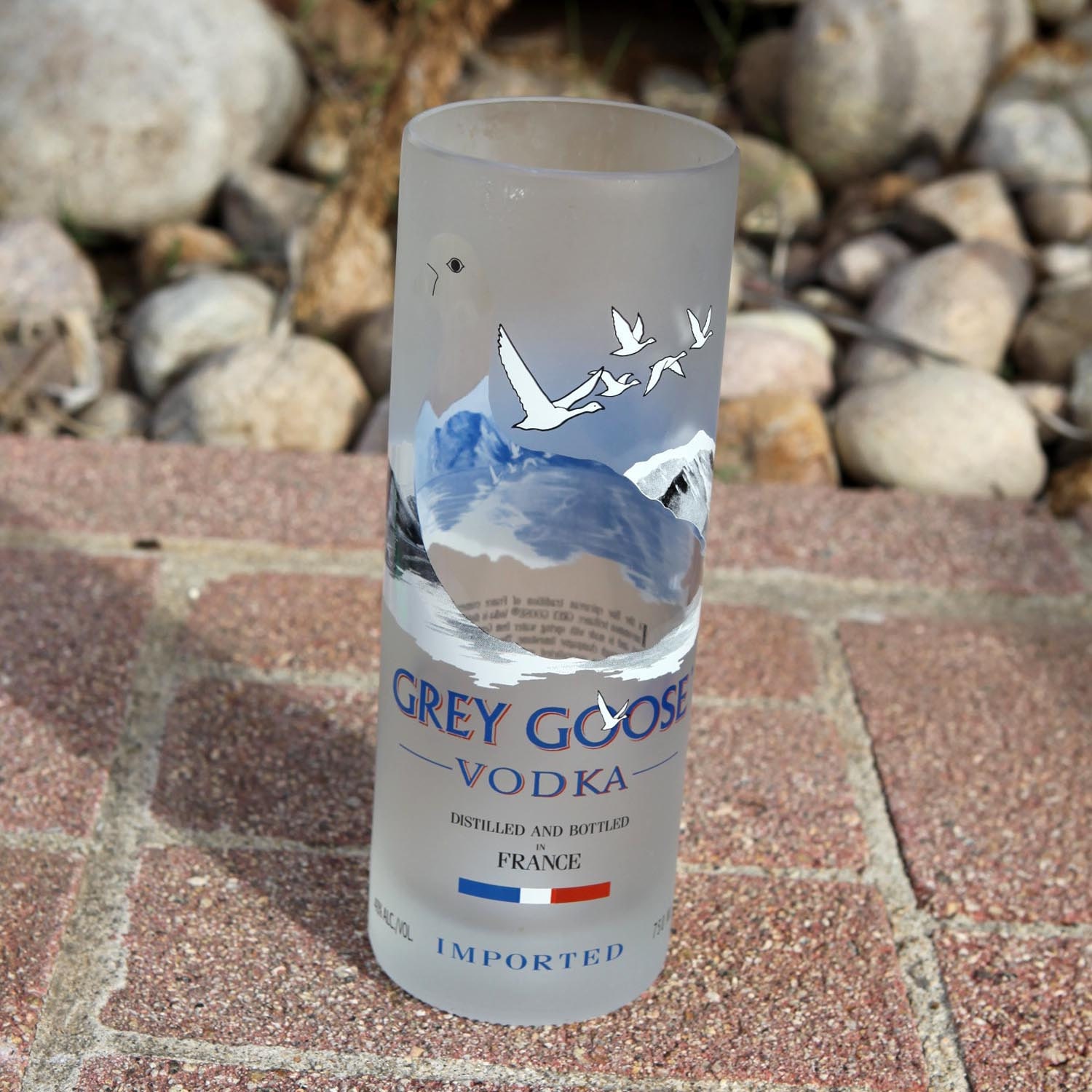 Grey Goose Vodka Vase / Luminary made from a recycled 750ml liquor bottle