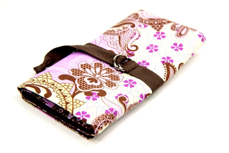 SHORT - Dpn or Circular Knitting Needle Organizer Case - Gypsy - 24 brown pockets