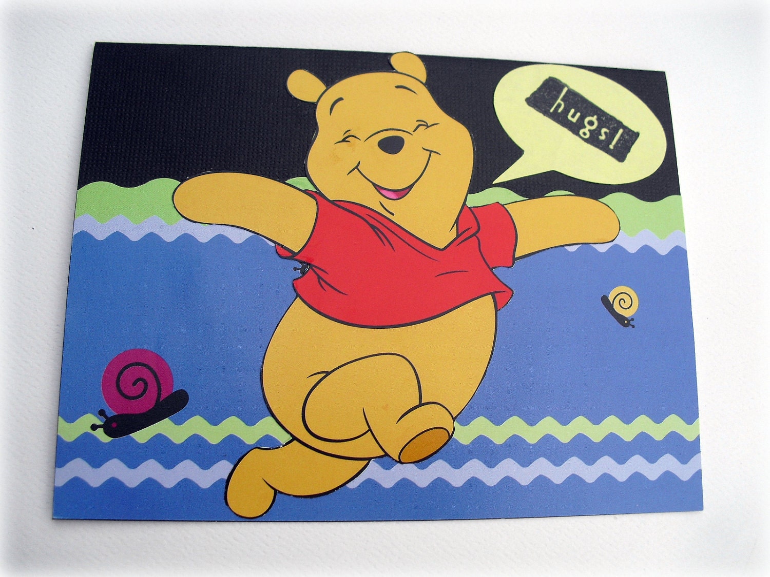 Pooh Bear Hugs Notecard - Upcycled Materials - A2 Blank inside