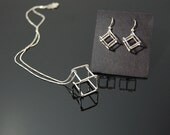 Cube Sterling Silver Earrings and necklace SET Black Friday Sale