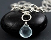 Handmade Silver Chain and Aquamarine Pendant Necklace - FREE shipping