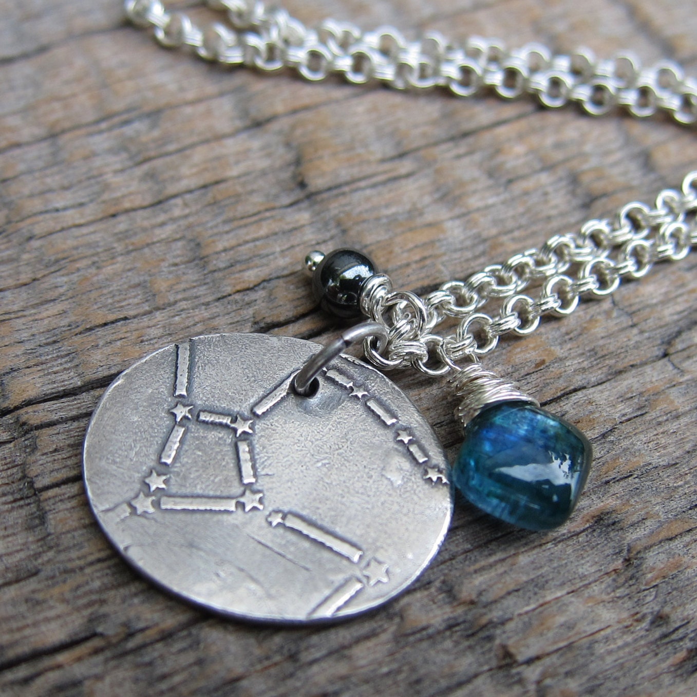 Hercules Asterism - Cluster Necklace ... Fine Silver Stars and Wire Wrapped Gemstones