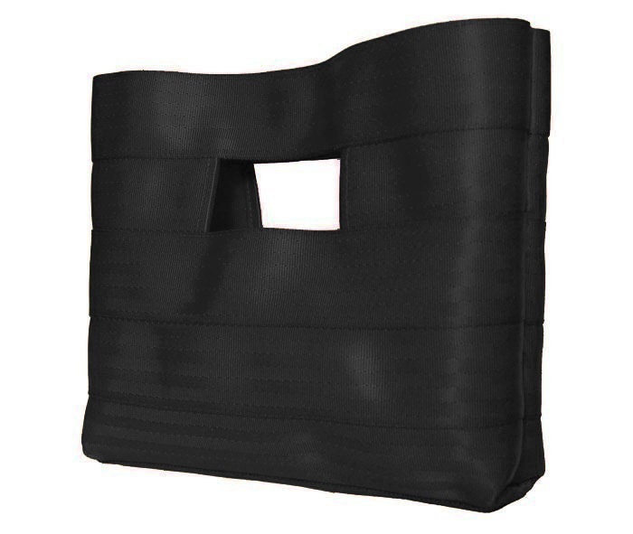 The Hyphen Bag in Black - Black Seatbelt Clutch Purse