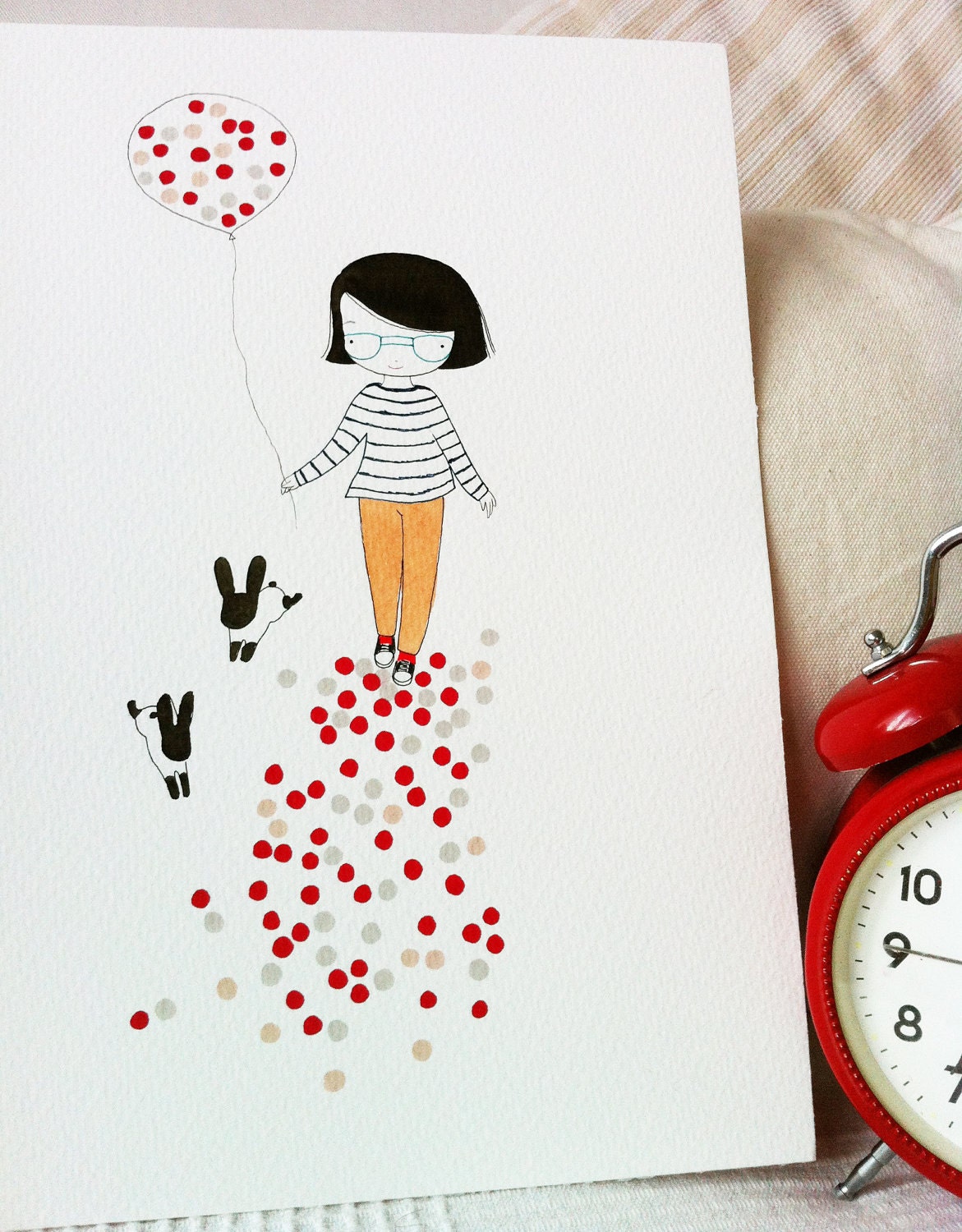 Nerd girl - Bunnies - Illustration - Floating Dots