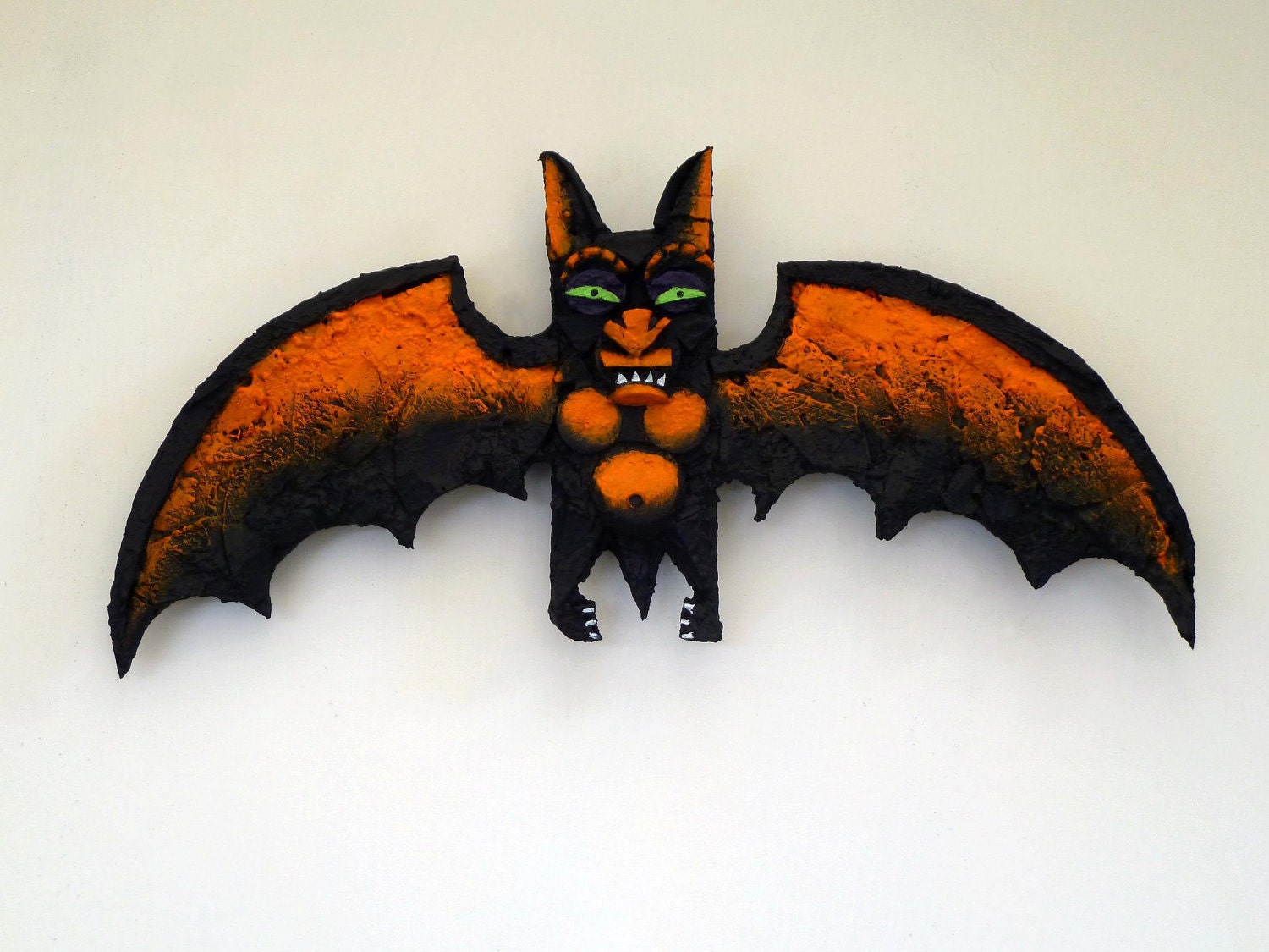 Halloween Folk Art Cork Carving - Hallowe'en Tyme Bat 2
