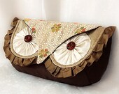 Silk Owl Clutch Bag- Luxury Silk with Vintage Kimono and Quilting Woodland Hoot-With Wristlet Strap- MADE TO ORDER
